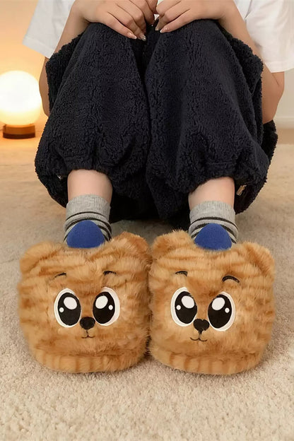 Winter Cute Leopard Slippers Aesthetic Warm Plush House Shoes