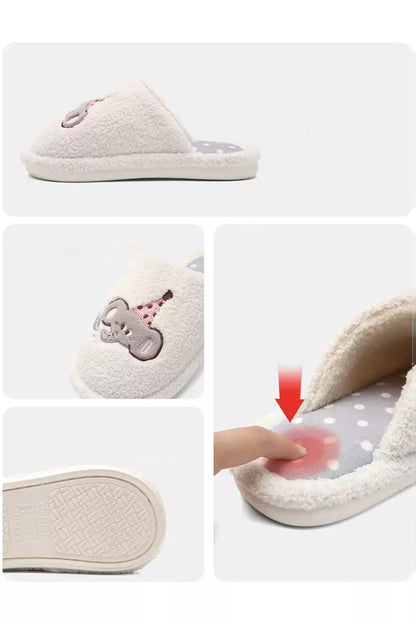 Cute Blue Party Elephant Slippers Aesthetic Warm Plush House Shoes