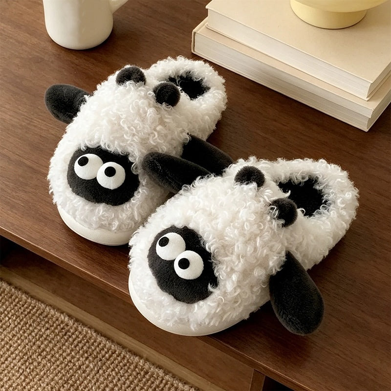 White winter cute big eye sheep slippers aesthetic warm plush house shoes