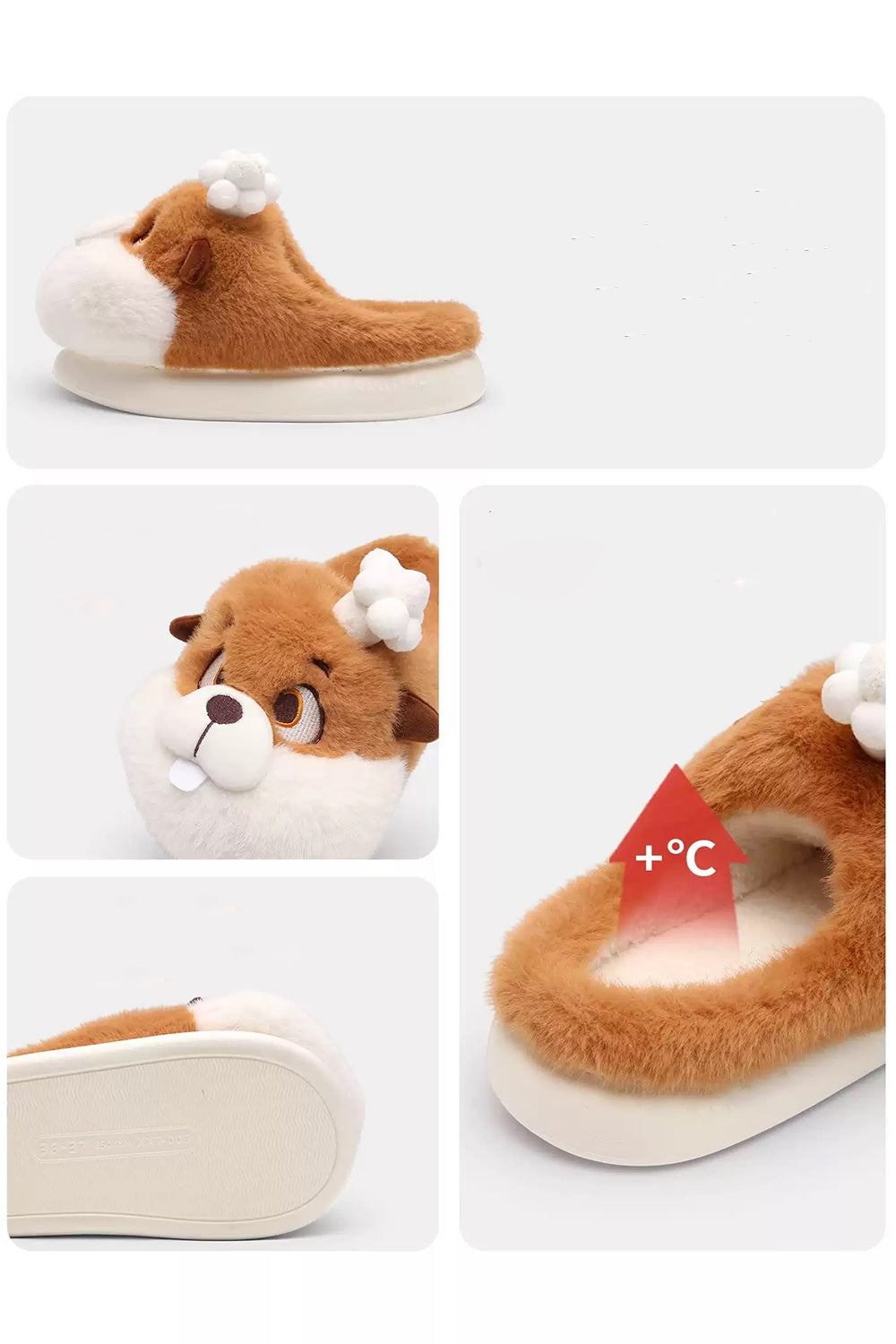Brown Cute Groundhog House Shoes Aesthetic Warm Plush Slippers