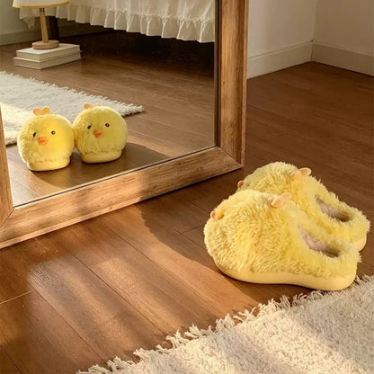 Yellow winter cute fluffy chick slippers aesthetic warm plush house shoes