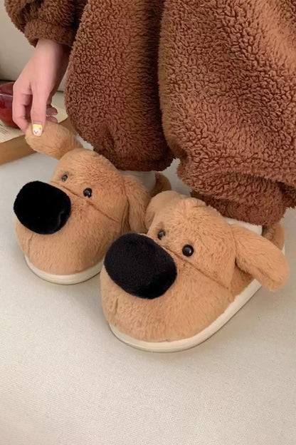 winter cute brown big nose golden retriever dog slippers aesthetic warm plush house shoes