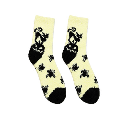 winter halloween 5 pairs pumpkin bats ghosts spiders skulls coral fleece socks