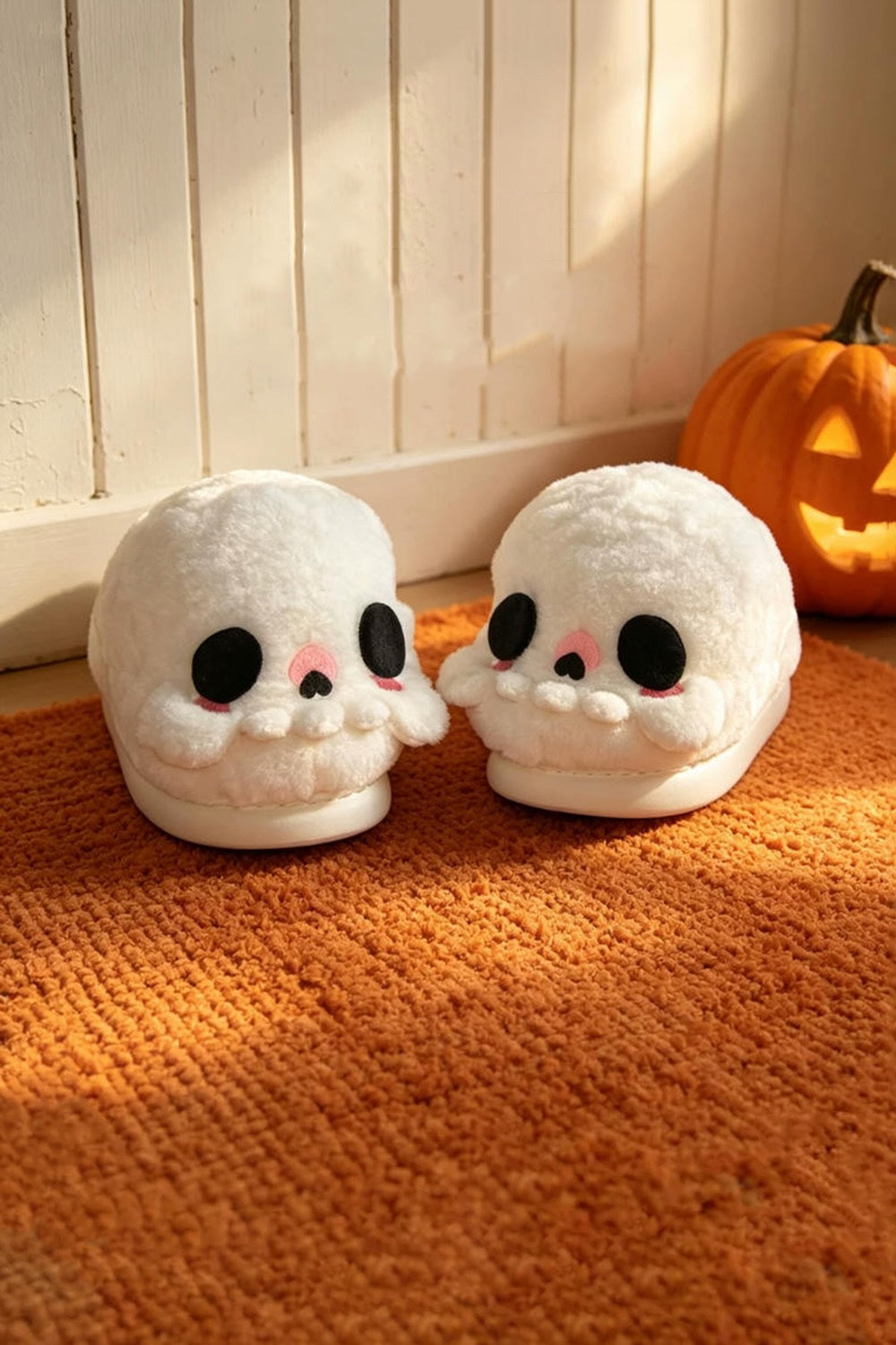 Cute white halloween skull slippers aesthetic warm plush house shoes