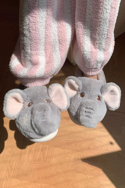 Winter Cute Grey Elephant Slippers Aesthetic Warm Plush House Shoes