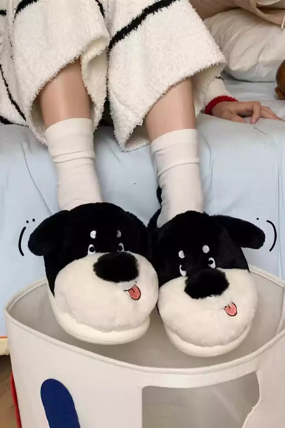 Black winter cute dachshund dog slippers aesthetic warm plush house shoes