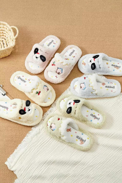 Cute Open Toe Big Ear Dog Slippers Aesthetic Warm Plush House Shoes