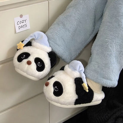 White winter sleeping hat cute panda slippers aesthetic warm plush house shoes