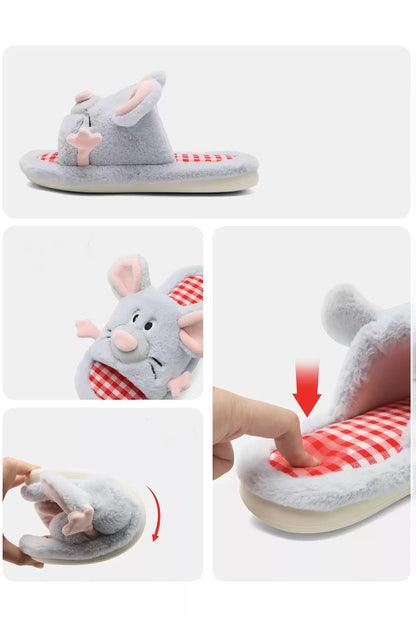 Cute Blue Mouse Slippers Aesthetic Warm Plush House Shoes