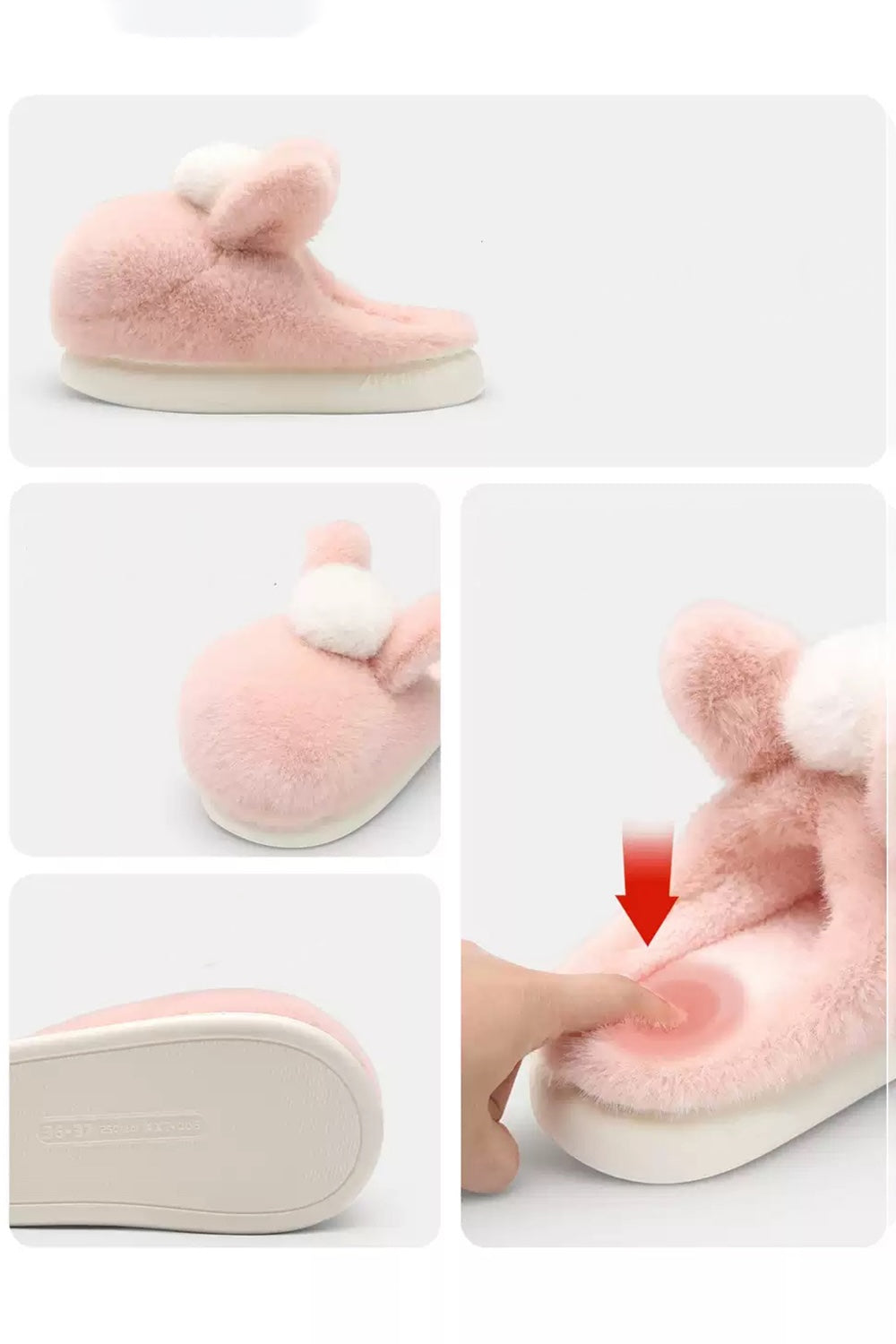 Winter Cute Pink Bunny Slippers Aesthetic Warm Plush House Shoes