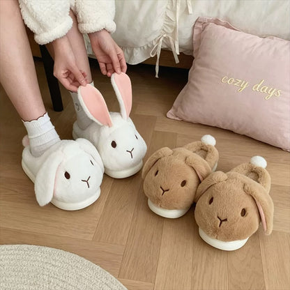 Winter Cute Floppy Ear Bunny Slippers Aesthetic Warm Plush House Shoes