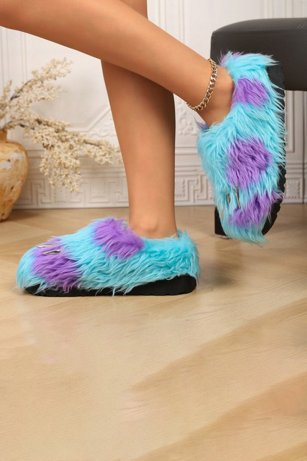 Winter cute blue monster claw slippers aesthetic warm plush house shoes