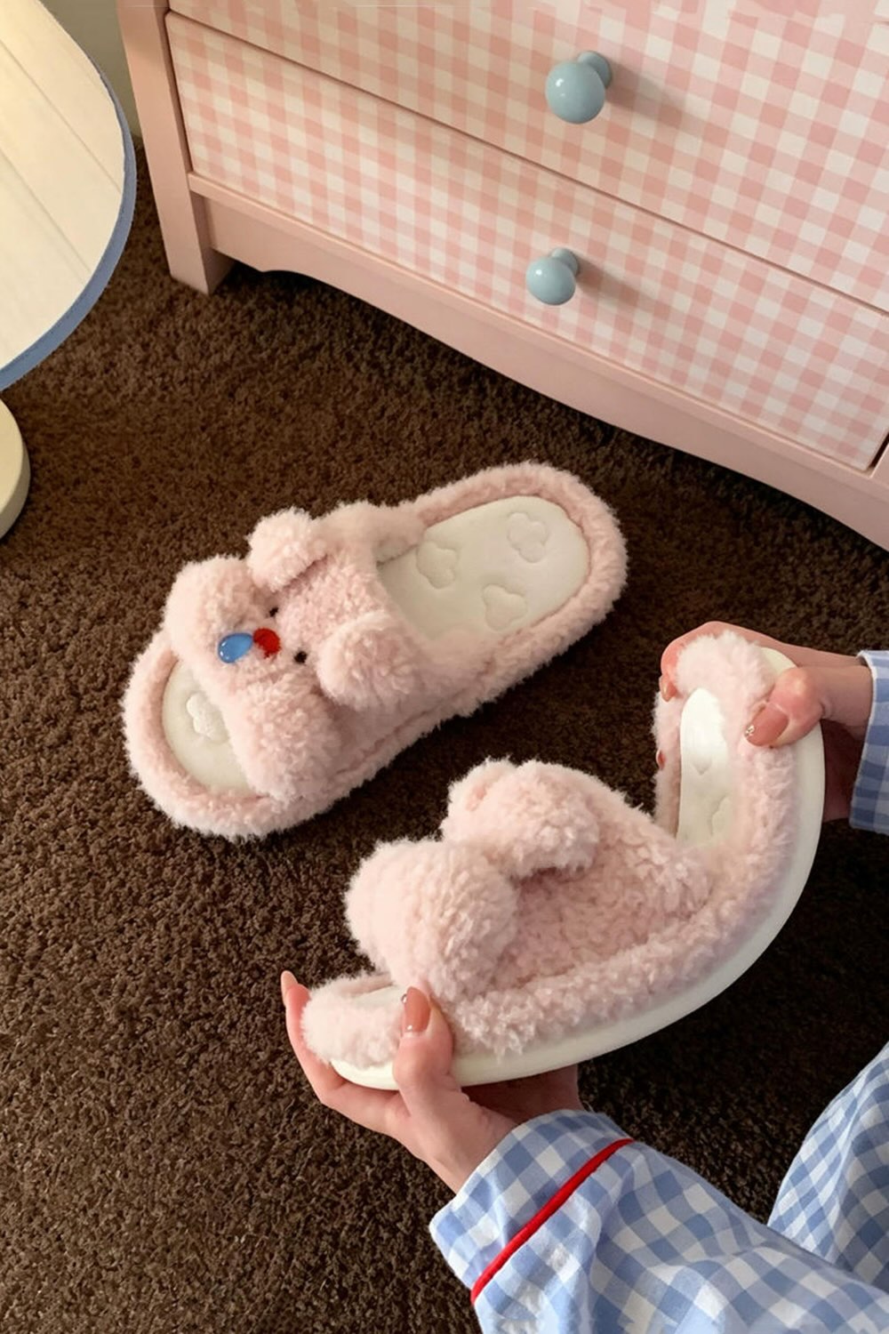 Cute Open Toe pink snot pig slippers aesthetic warm plush house shoes