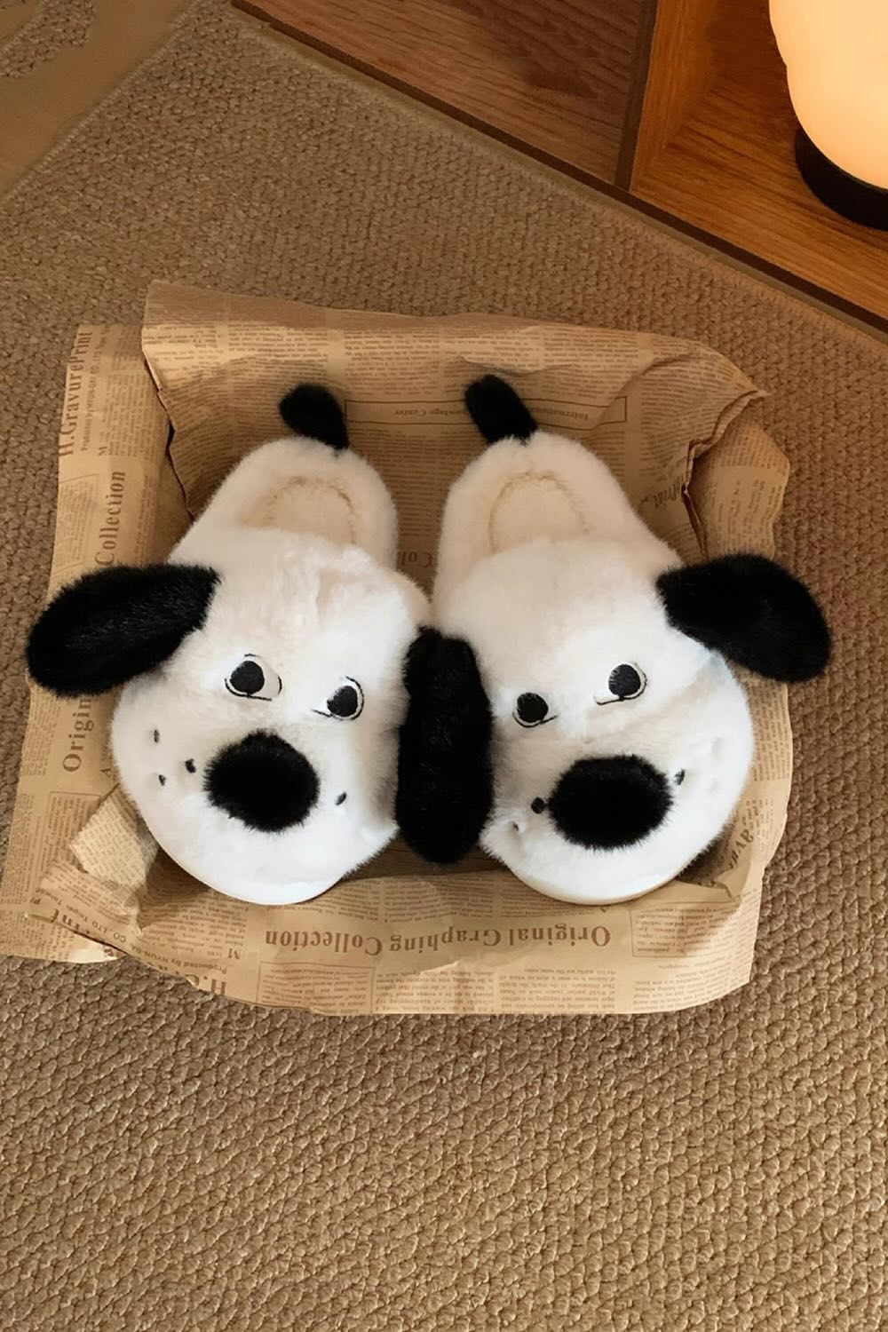 Winter cute white beagle dog slippers aesthetic warm plush house shoes