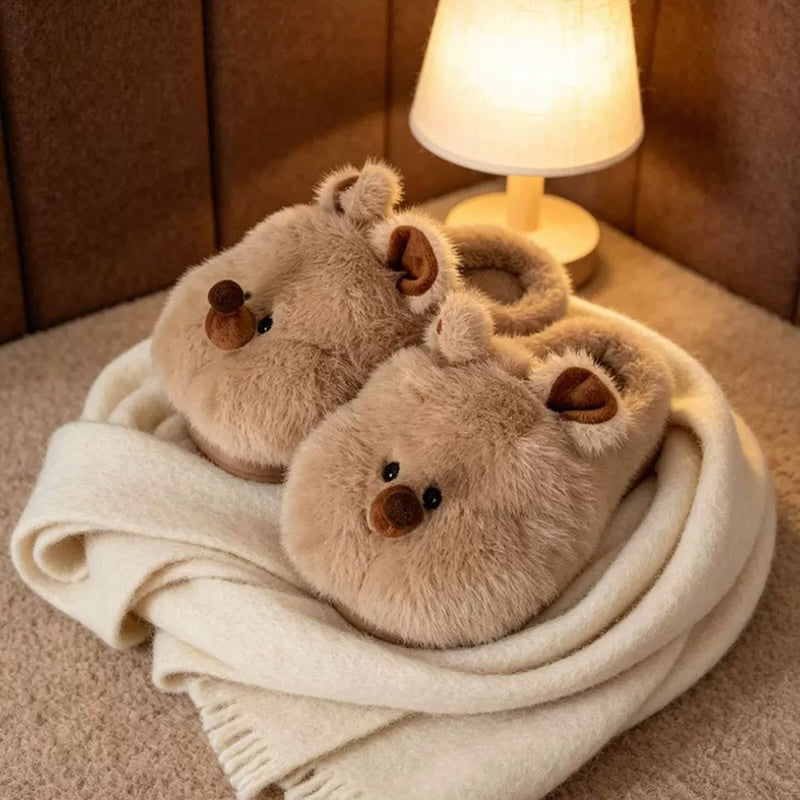 Brown winter cute long nose bear slippers aesthetic warm plush house shoes