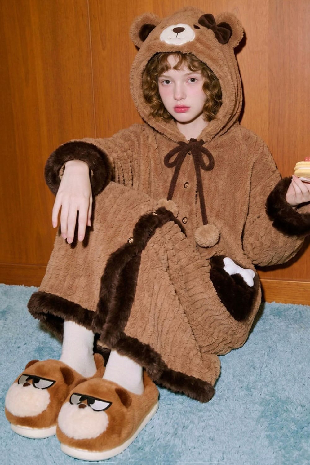 Winter cute brown big eye dog slippers aesthetic warm plush house shoes