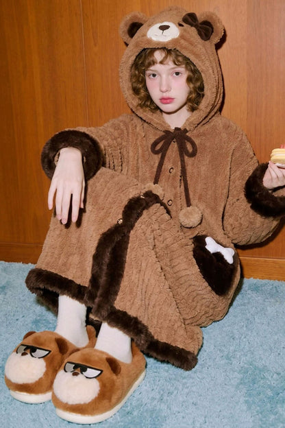 Winter cute brown big eye dog slippers aesthetic warm plush house shoes