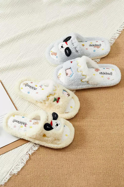 Cute Open Toe Big Ear Dog Slippers Aesthetic Warm Plush House Shoes