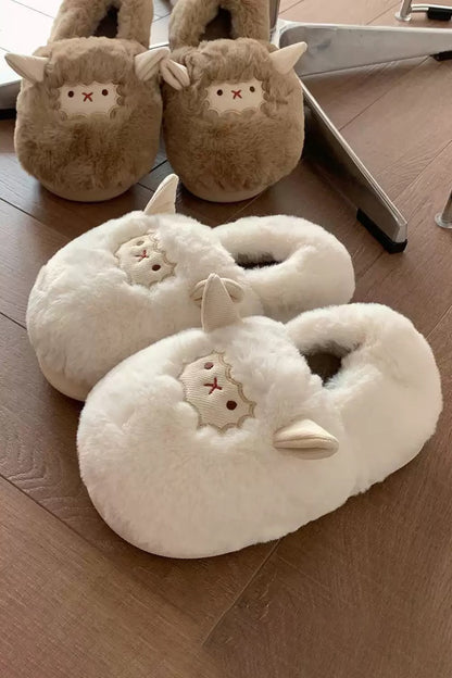 Winter Cute Milky White Sheep Slippers Aesthetic Warm Plush House Shoes