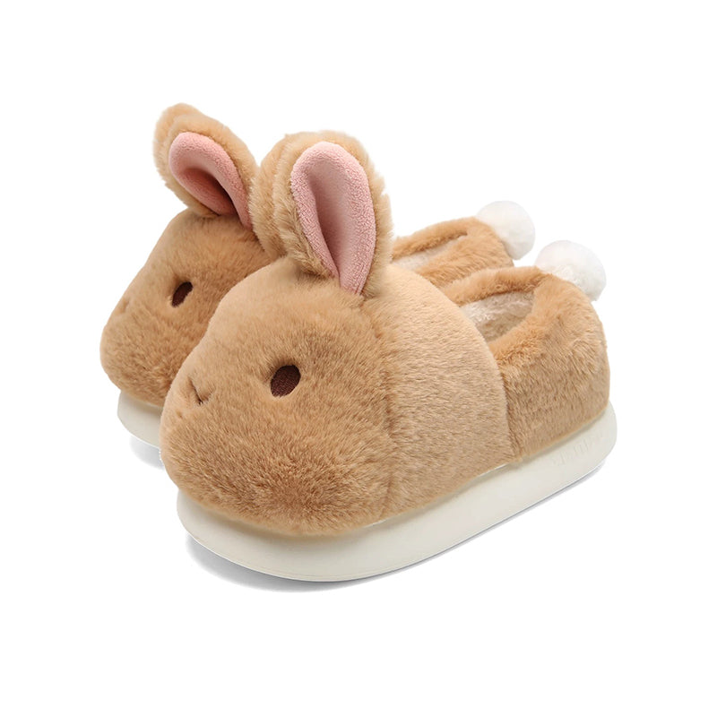 Brown winter cute closed back bunny slippers aesthetic plush house shoes