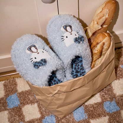 Blue winter leopard bow cute hello kt cat slippers aesthetic warm plush house shoes