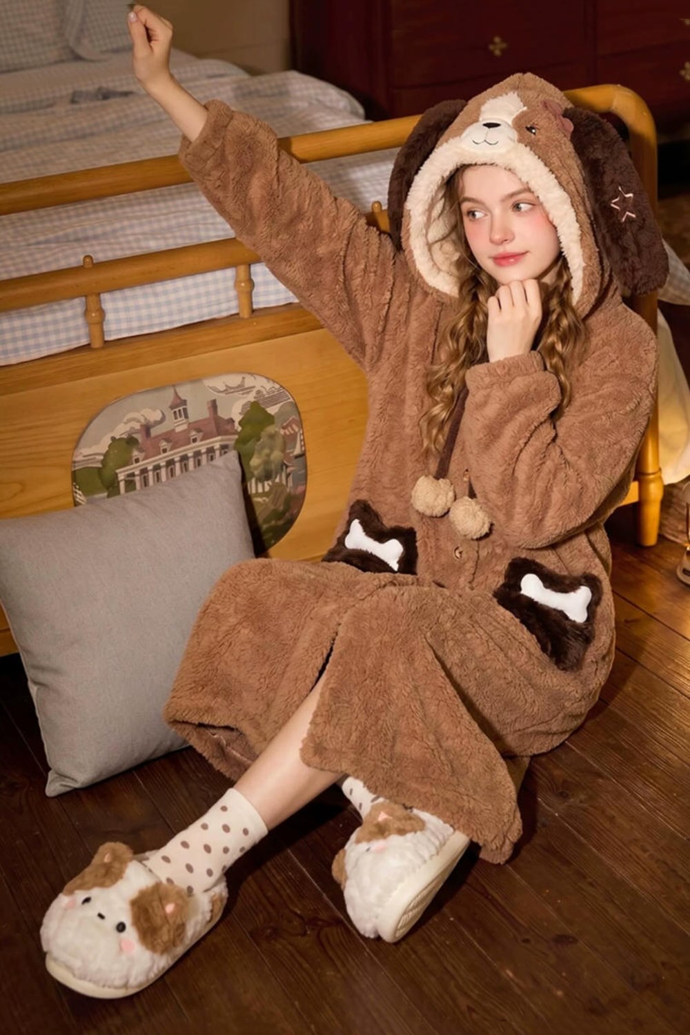 Winter cute brown cat slippers aesthetic warm plush house shoes