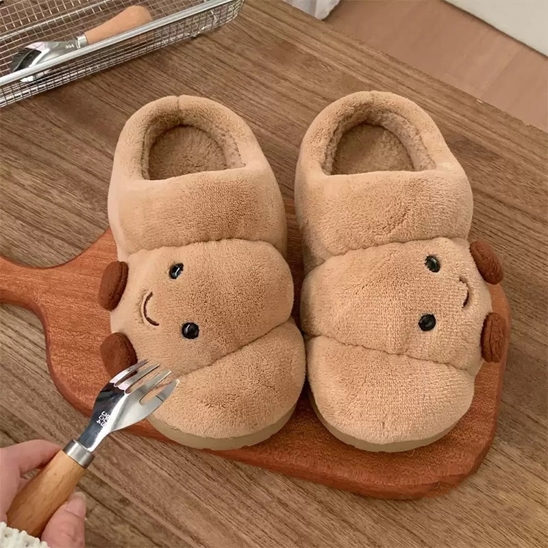Brown winter cute croissant slippers aesthetic warm cozy house shoes