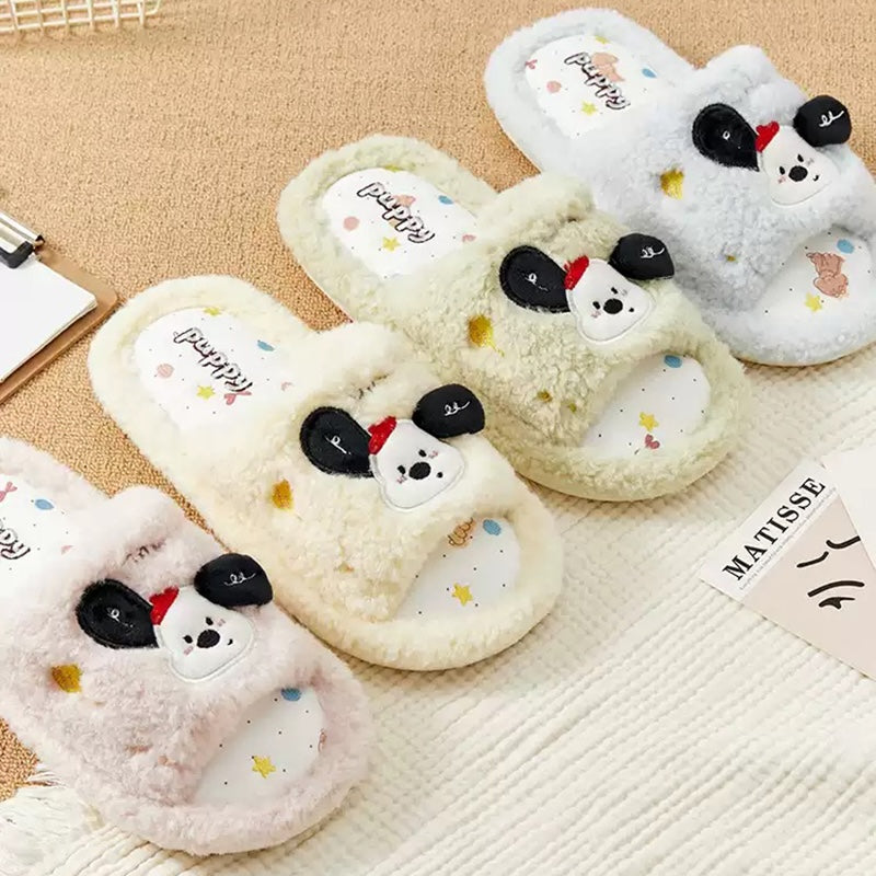 Yellow all seasons open toe plush dog slippers eva sole indoor shoes