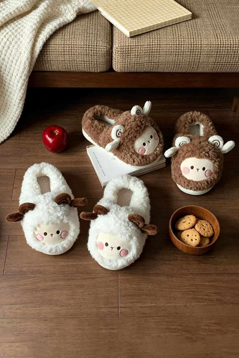 Dorable white curly sheep slippers aesthetic warm plush house shoes