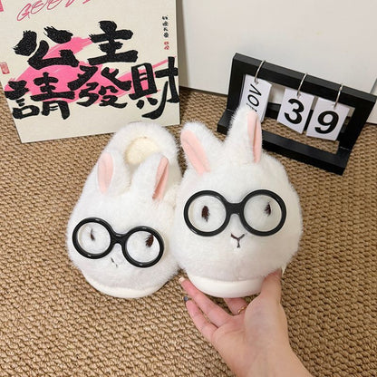 Winter cute glasses white bunny slippers aesthetic warm plush house shoes