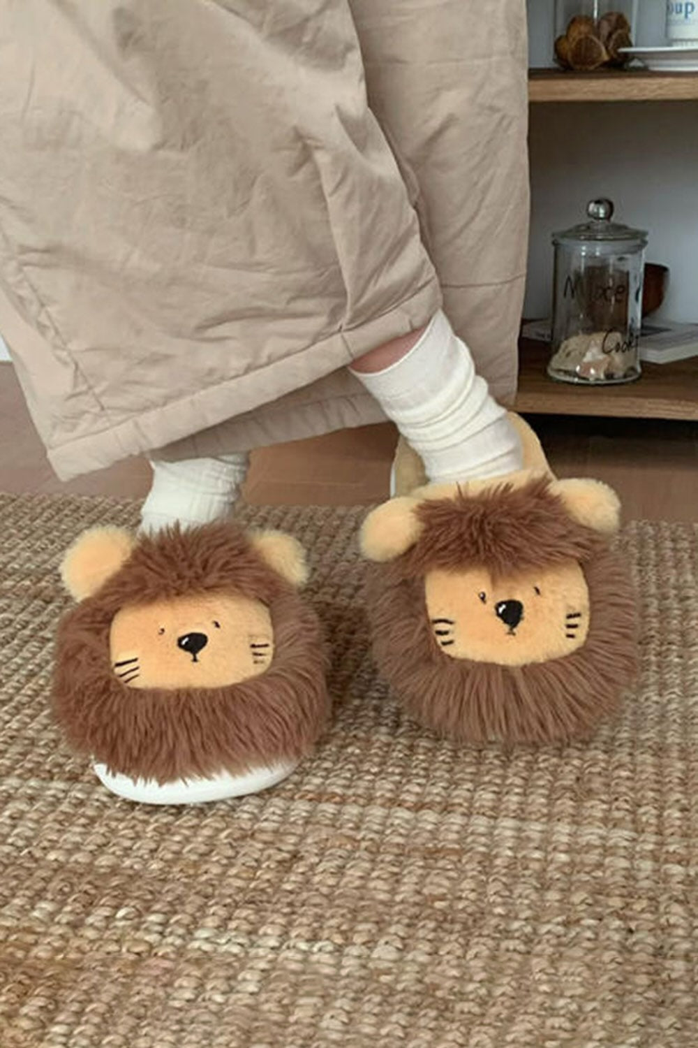 Winter Cute Yellow Lion Slippers Aesthetic Warm Plush House Shoes
