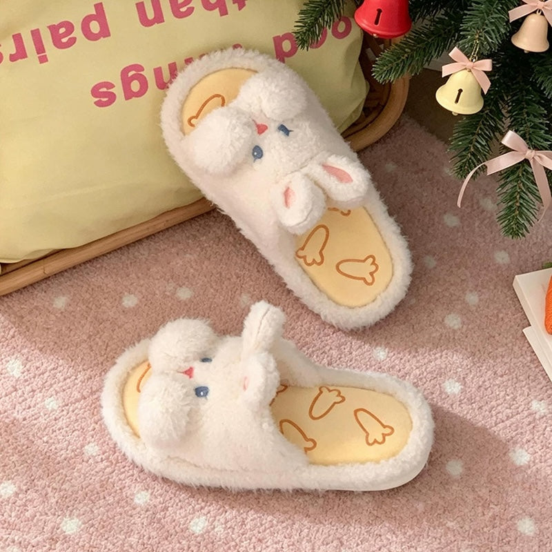 White all season open toe rabbit plush slippers eva sole bunny indoor shoes