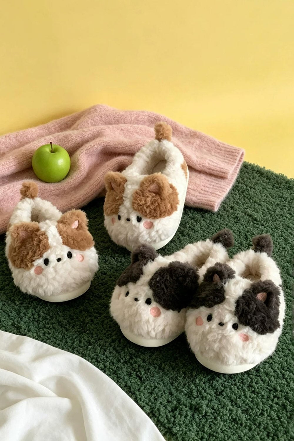 Winter cute black cat slippers aesthetic warm plush house shoes
