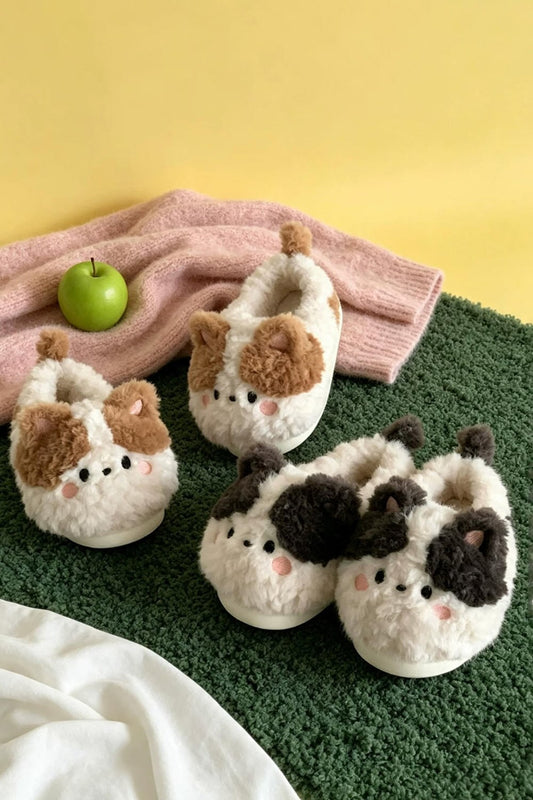 Winter cute black cat slippers aesthetic warm plush house shoes