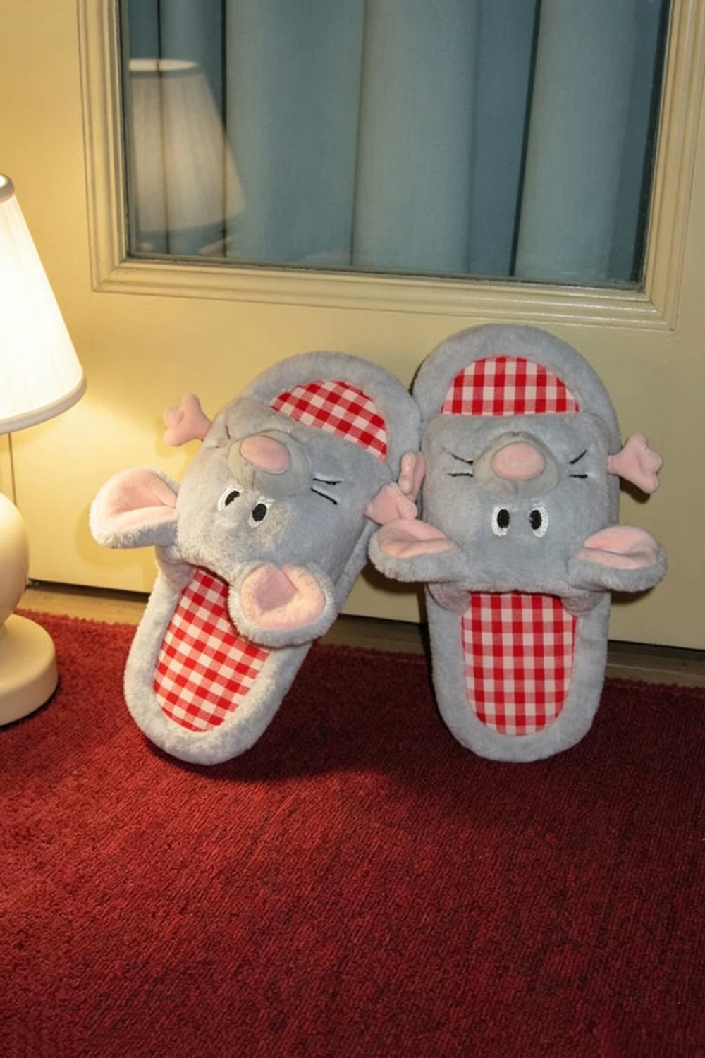 Winter cute blue mouse slippers aesthetic warm plush house shoes