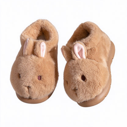 winter Brown cute closed back bunny slippers aesthetic plush house shoes