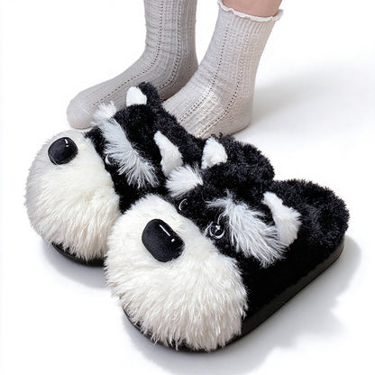 Black winter cute husky dog slippers aesthetic warm plush house shoes