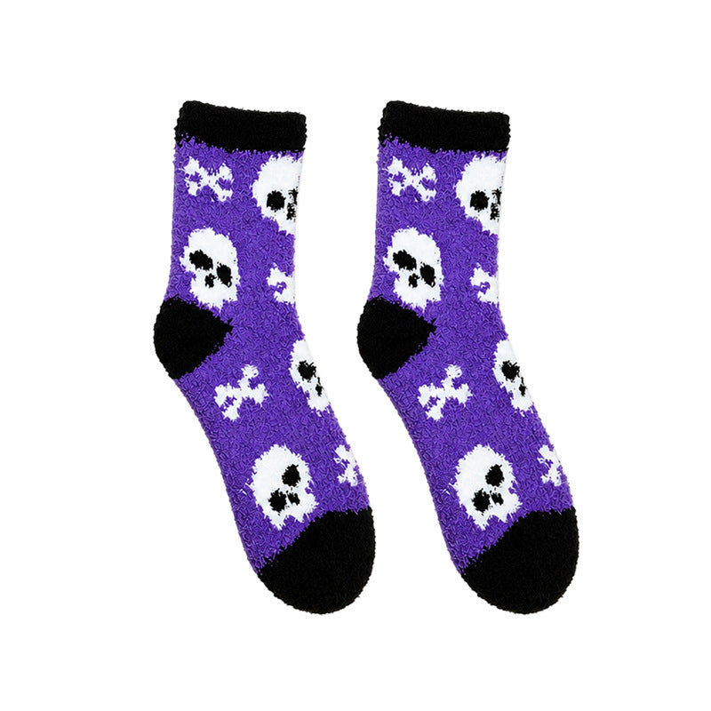 winter halloween 5 pairs pumpkin bats ghosts spiders skulls coral fleece socks
