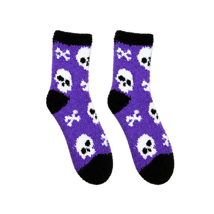 winter halloween 5 pairs pumpkin bats ghosts spiders skulls coral fleece socks