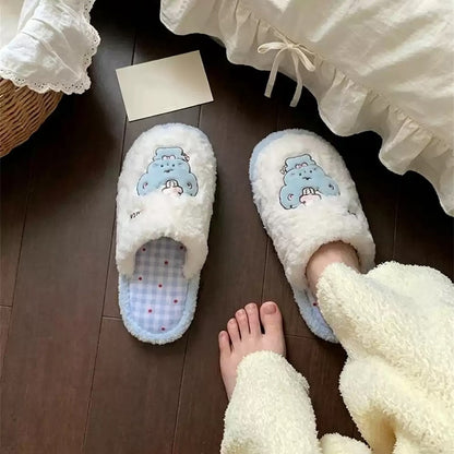 Winter Cute Embroidered Sheep Slippers Aesthetic Warm Plush House Shoes