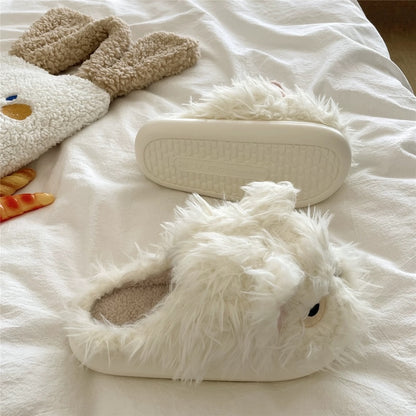 White winter plush expression cat slippers eva sole indoor house shoes