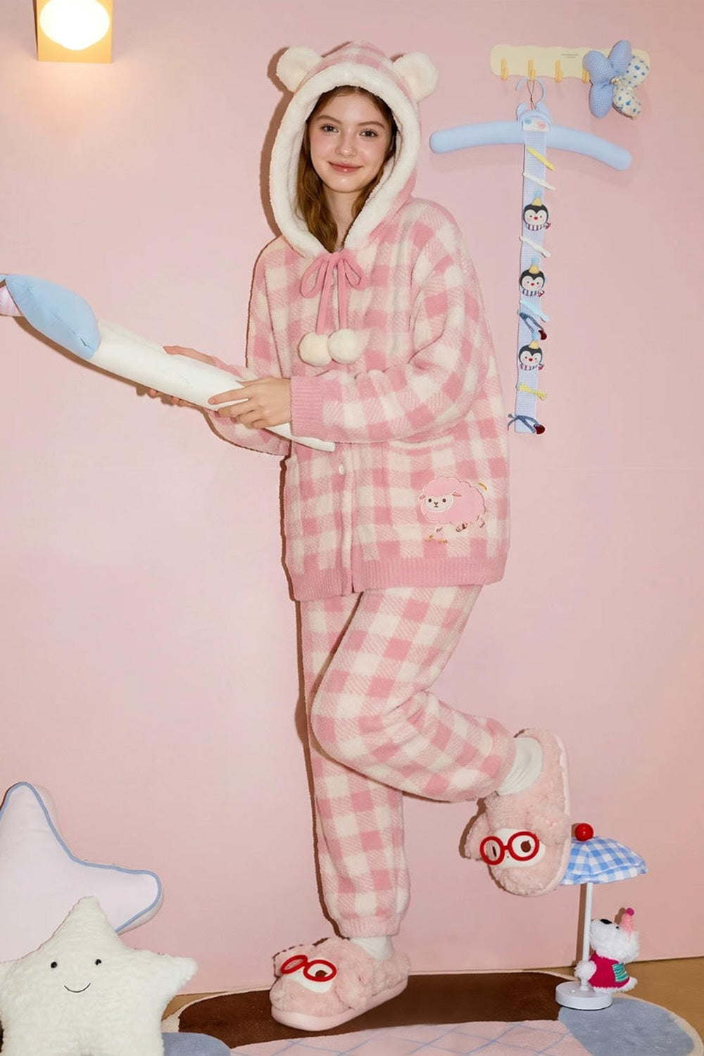 Winter Cute Pink Sheep Slippers Aesthetic Warm Plush House Shoes