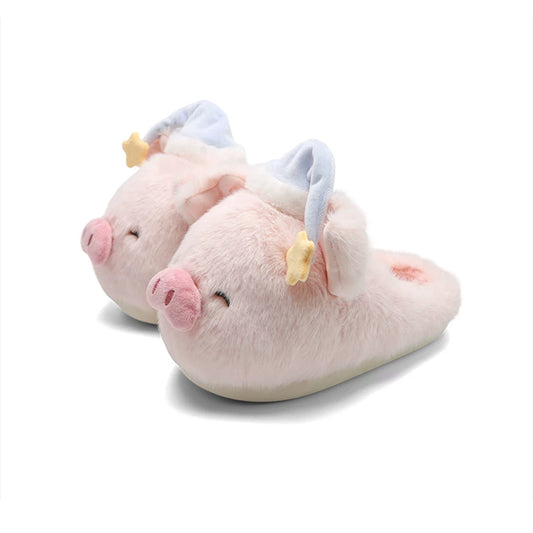 Winter cute pink sleeping pig slippers aesthetic warm plush house shoes
