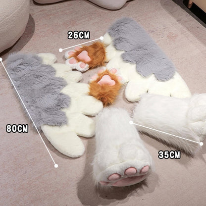Brown long-pile fur cat paw performance gloves with a detailed heart-shaped pink pad, cozy fabric lined theatrical mitts