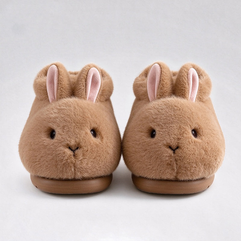 winter Brown cute closed back bunny slippers aesthetic plush house shoes