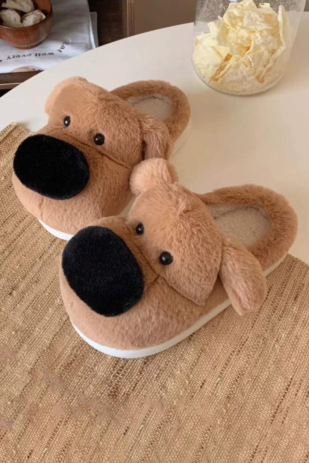 winter cute brown big nose golden retriever dog slippers aesthetic warm plush house shoes